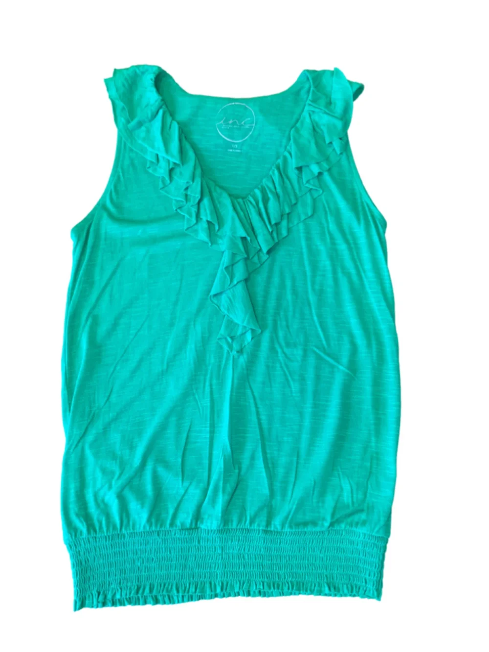 INC International Concepts Petite SP Green Ruffle Tank Top